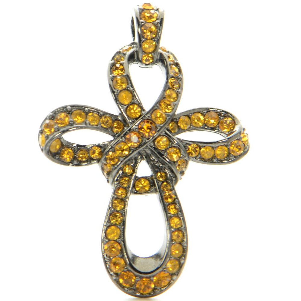 Kenneth Jay Lane Kjl Gunmetal Crystal Cross Penda… - image 1